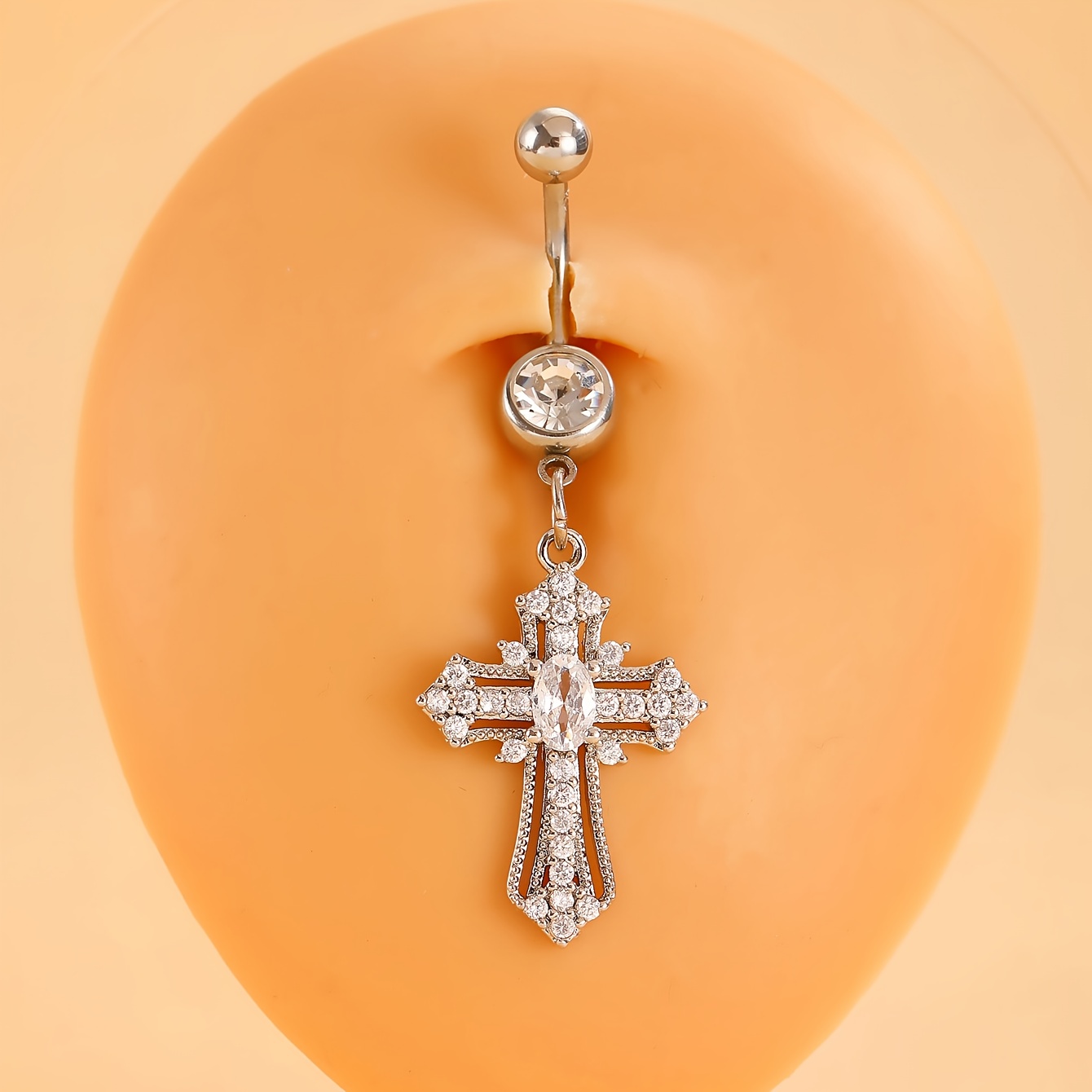 Luxurious Inlaid Synthetic Zirconia Cross Belly Button Ring